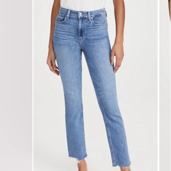 PAIGE Jaqueline Crop Ainslee Raw Hem Straight Leg Light Wash Jeans - Picture 1 of 12